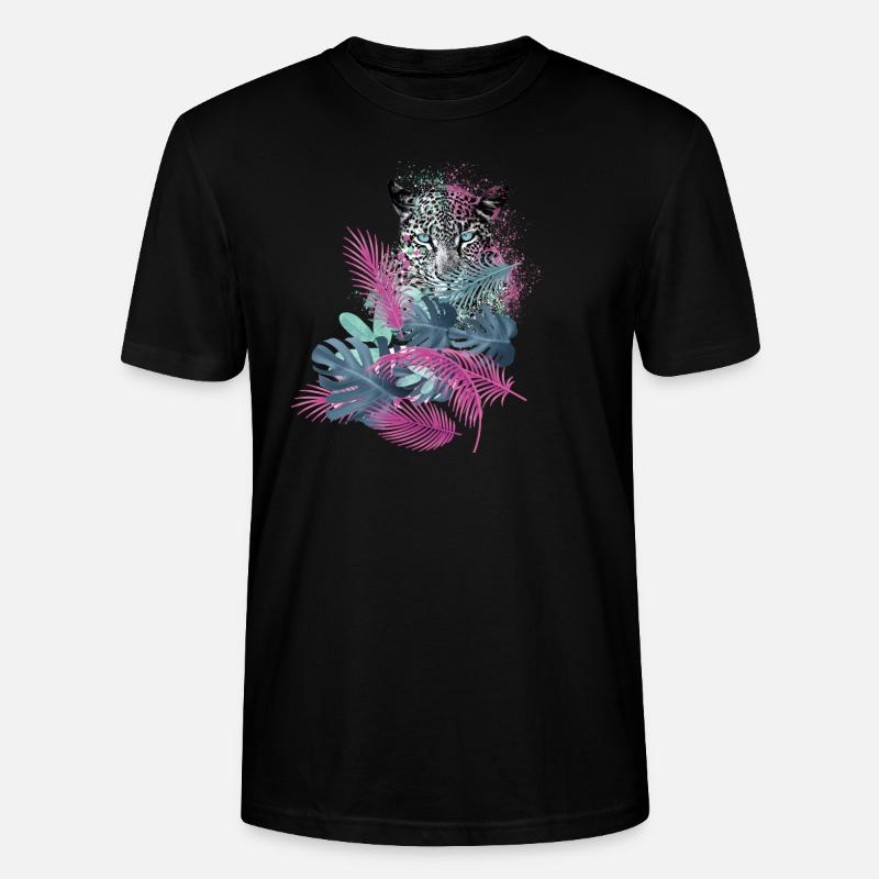 leopard, katze,wildkatze,malerei,blätter,dschungel - Stanley/Stella Unisex Bio-T-Shirt CRAFTER - Schwarz