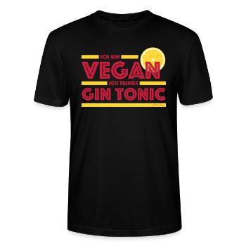 Ich bin Vegan ich trinke Gin und Tonic | Zitrone - Stanley/Stella Unisex Bio-T-Shirt CRAFTER - Schwarz - Vorne - Alina (178cm) & Michal (187cm)