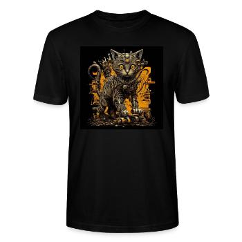 Robot chat doré mignon jouant Android - T-shirt bio CRAFTER Stanley Stella Unisexe - noir - Devant - Alina (178cm) & Michal (187cm)