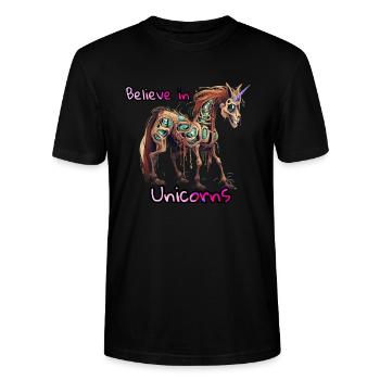 Believe in Unicorns - Stanley/Stella CRAFTER Unisex Organic T-Shirt - black - Front - Alina (178cm) & Michal (187cm)