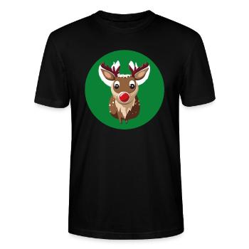 Rentier Rudolph Weihnachtspullover - Stanley/Stella Unisex Bio-T-Shirt CRAFTER - Schwarz - Vorne - Alina (178cm) & Michal (187cm)