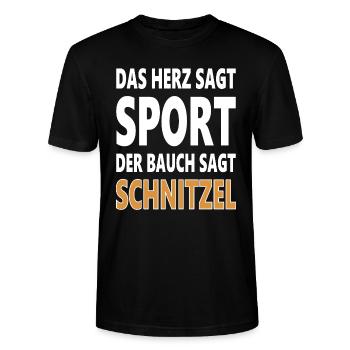 Schnitzel statt Sport | Witziger Spruch | Humor - Stanley/Stella Unisex Bio-T-Shirt CRAFTER - Schwarz - Vorne - Alina (178cm) & Michal (187cm)