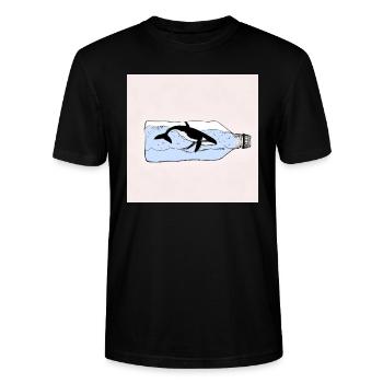 Message in a Bottle, Whale Illustration, Statement - Stanley/Stella CRAFTER Unisex Organic T-Shirt - black - Front - Alina (178cm) & Michal (187cm)