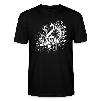 Fliegende Musik Noten schwebende Notenschlüssel - Stanley/Stella Unisex Bio-T-Shirt CRAFTER - Schwarz - Vorne - Alina (178cm) & Michal (187cm)