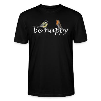 Be Happy Vogel Rotkehlchen Kohlmeise Design - Stanley/Stella Unisex Bio-T-Shirt CRAFTER - Schwarz - Vorne - Alina (178cm) & Michal (187cm)