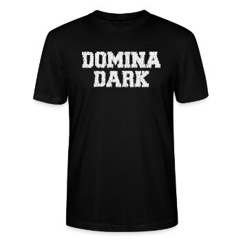 DOMINA DARK Distressed White Grunge Logo - Stanley/Stella CRAFTER Unisex Organic T-Shirt - black - Front - Alina (178cm) & Michal (187cm)