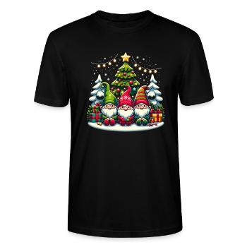 Gnomes Merry Christmas Light Family Gnome Xmas - Stanley/Stella CRAFTER Unisex Organic T-Shirt - black - Front - Alina (178cm) & Michal (187cm)