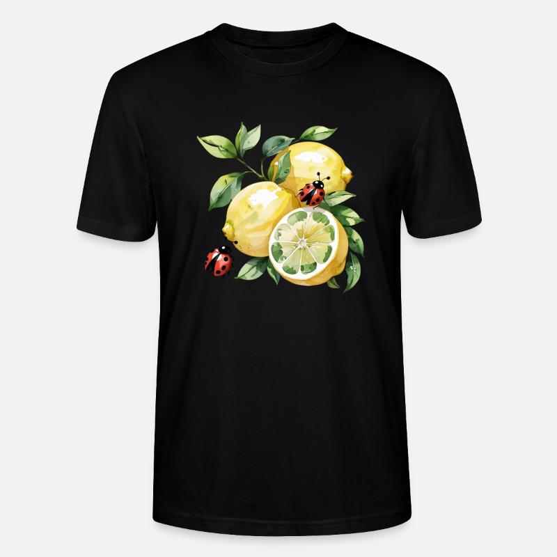 Cheerful Lemon Ladybug Pattern - Stanley/Stella CRAFTER Unisex Organic T-Shirt - black