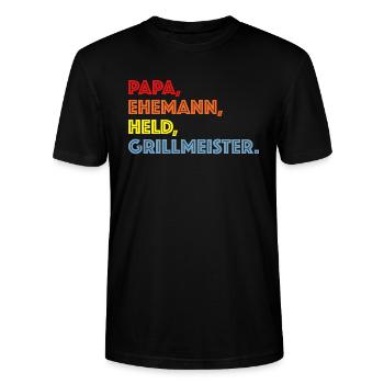 Papa, Ehemann, Held, Grillmeister | Party, Fleisch - Stanley/Stella Unisex Bio-T-Shirt CRAFTER - Schwarz - Vorne - Alina (178cm) & Michal (187cm)