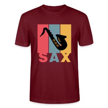 SAXOPHONISTE - Sax - T-shirt bio CRAFTER Stanley Stella Unisexe - bordeaux - Devant - Alina (178cm) & Michal (187cm)
