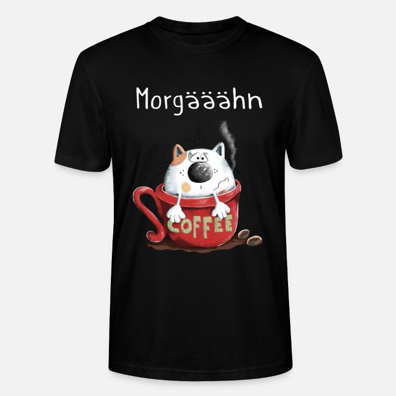 Morgähn Kaffee - Katze - Comic - Stanley/Stella Unisex Bio-T-Shirt CRAFTER - Schwarz