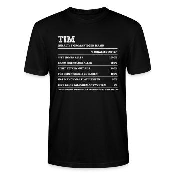 Tim Great Man Prénom - T-shirt bio CRAFTER Stanley Stella Unisexe - noir - Devant - Alina (178cm) & Michal (187cm)