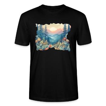 Wald mit Sonnenaufgang (Naturmotiv) - Stanley/Stella Unisex Bio-T-Shirt CRAFTER - Schwarz - Vorne - Alina (178cm) & Michal (187cm)