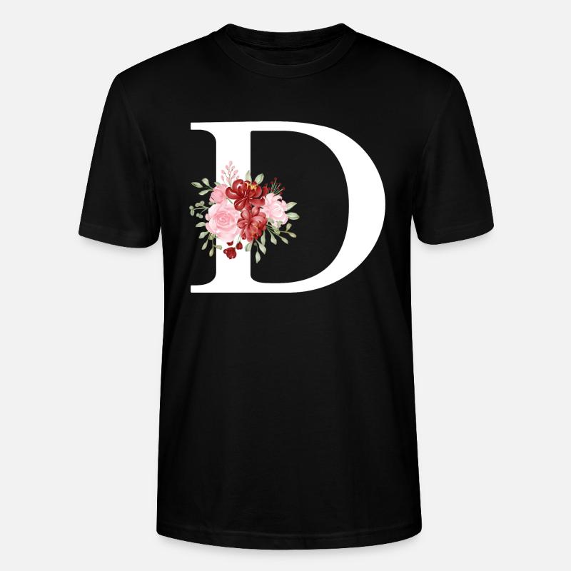 Roter Blumenbuchstabe D - Stanley/Stella Unisex Bio-T-Shirt CRAFTER - Schwarz
