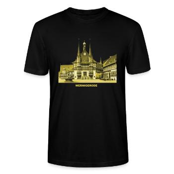 Wernigerode Rathaus Harz Fachwerk bunte Stadt - Stanley/Stella Unisex Bio-T-Shirt CRAFTER - Schwarz - Vorne - Alina (178cm) & Michal (187cm)
