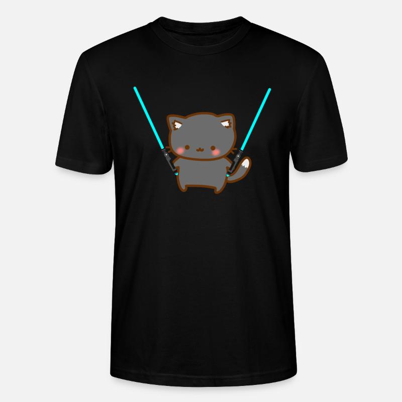 Süße Katze mit blauen Lichtschwertern - Stanley/Stella Unisex Bio-T-Shirt CRAFTER - Schwarz