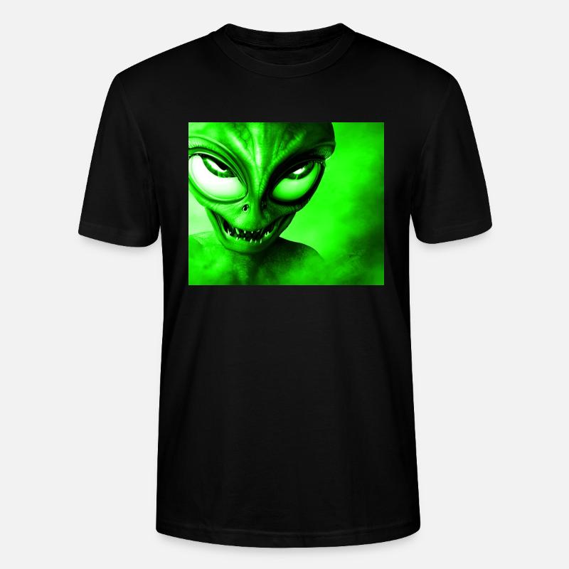 Alien with Sharp Teeth Design - Green - Stanley/Stella CRAFTER Unisex Organic T-Shirt - black