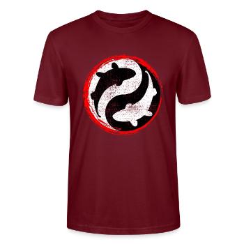 Koi Ying Yang - Stanley/Stella CRAFTER Unisex Organic T-Shirt - burgundy - Front - Alina (178cm) & Michal (187cm)