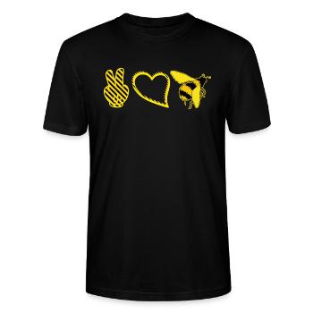 Pleace Bitte Herz Biene Bienen gelb-schwarz Symbol - Stanley/Stella Unisex Bio-T-Shirt CRAFTER - Schwarz - Vorne - Alina (178cm) & Michal (187cm)