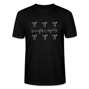 Conception de l’arc Force & Dignité - Proverbes 31:25 - T-shirt bio CRAFTER Stanley Stella Unisexe - noir - Devant - Alina (178cm) & Michal (187cm)