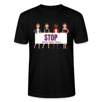 Tshirt stop aux violences conjugales aux femmes - T-shirt bio CRAFTER Stanley Stella Unisexe - noir - Devant - Alina (178cm) & Michal (187cm)