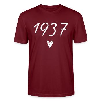 1937 coeur anniversaire - T-shirt bio CRAFTER Stanley Stella Unisexe - bordeaux - Devant - Alina (178cm) & Michal (187cm)