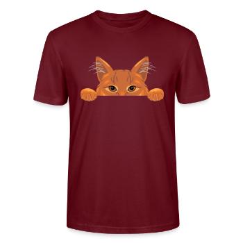 Peeking Ingwer Katze - Stanley/Stella Unisex Bio-T-Shirt CRAFTER - Burgunderrot - Vorne - Alina (178cm) & Michal (187cm)