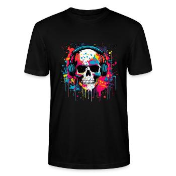 Graffiti Skull DJ – Urban Music Explosion Art - Stanley/Stella CRAFTER Unisex Organic T-Shirt - black - Front - Alina (178cm) & Michal (187cm)