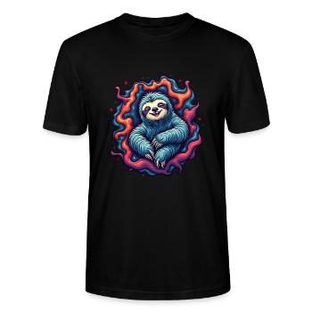 Trippy Faultier Bunt - Psychedelisch Chill - Stanley/Stella Unisex Bio-T-Shirt CRAFTER - Schwarz - Vorne - Alina (178cm) & Michal (187cm)
