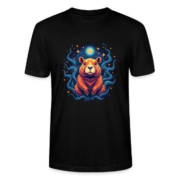 Capybara de l’espace | Ciel étoilé et lune - T-shirt bio CRAFTER Stanley Stella Unisexe - noir - Devant - Alina (178cm) & Michal (187cm)