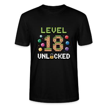 Niveau 18 débloqué – Anniversaire de jeu - T-shirt bio CRAFTER Stanley Stella Unisexe - noir - Devant - Alina (178cm) & Michal (187cm)