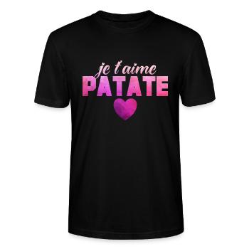 Je T'aime Patate Saint Valentin Humour Couple - T-shirt bio CRAFTER Stanley Stella Unisexe - noir - Devant - Alina (178cm) & Michal (187cm)