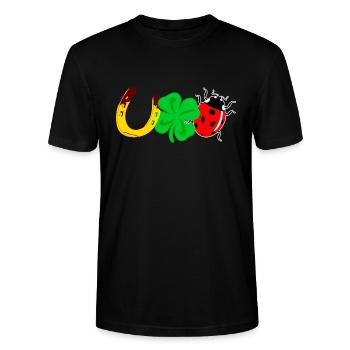 Lucky Horseshoe Clover Ladybug - Stanley/Stella CRAFTER Unisex Organic T-Shirt - black - Front - Alina (178cm) & Michal (187cm)