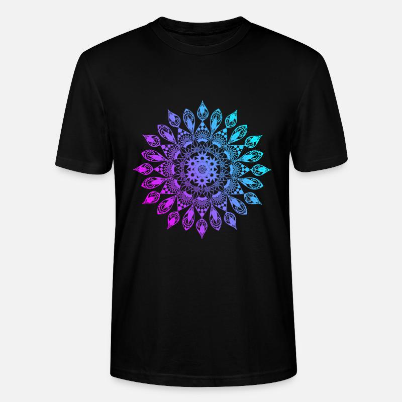 Mandala fleur rose violet turquoise - T-shirt bio CRAFTER Stanley Stella Unisexe - noir