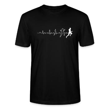 "Pulsschlag Laufen" - Stanley/Stella Unisex Bio-T-Shirt CRAFTER - Schwarz - Vorne - Alina (178cm) & Michal (187cm)