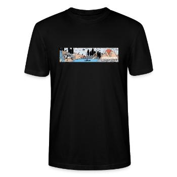 DOODLE Pete's 'Liveration' banner FULL COLOUR - Stanley/Stella CRAFTER Unisex Organic T-Shirt - black - Front - Alina (178cm) & Michal (187cm)