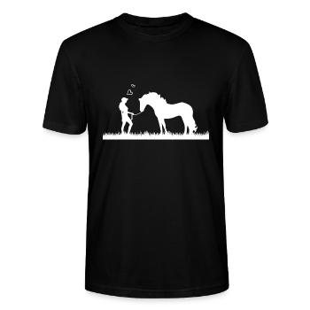 Frau mit Pferd - Stanley/Stella Unisex Bio-T-Shirt CRAFTER - Schwarz - Vorne - Alina (178cm) & Michal (187cm)