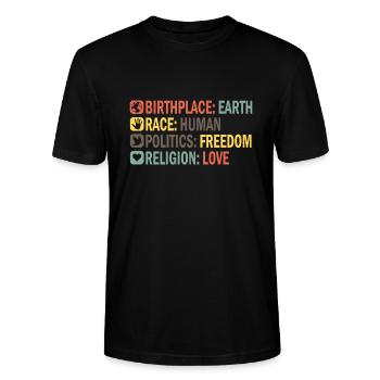 Lieu de naissance Earth Race Human Anti Racism - T-shirt bio CRAFTER Stanley Stella Unisexe - noir - Devant - Alina (178cm) & Michal (187cm)