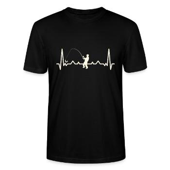 Heartbeat fishing over white - Stanley/Stella CRAFTER Unisex Organic T-Shirt - black - Front - Alina (178cm) & Michal (187cm)