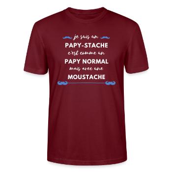 papy-stache papy avec moustache. Cadeau f^te papi - T-shirt bio CRAFTER Stanley Stella Unisexe - bordeaux - Devant - Alina (178cm) & Michal (187cm)
