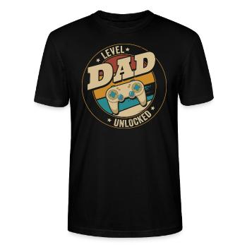 Dad Level Unlocked Zocker Ich werde Papa Gamer - Stanley/Stella Unisex Bio-T-Shirt CRAFTER - Schwarz - Vorne - Alina (178cm) & Michal (187cm)