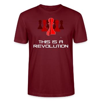 This is a Revolution. 3D CAD. Red, Ominous - Stanley/Stella CRAFTER Unisex Organic T-Shirt - burgundy - Front - Alina (178cm) & Michal (187cm)
