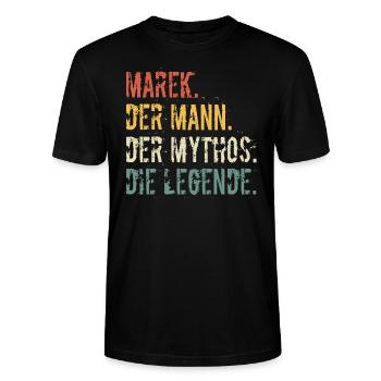 Vorname Name Marek Der Mann Der Mythos Die Legende - Stanley/Stella Unisex Bio-T-Shirt CRAFTER - Schwarz - Vorne - Alina (178cm) & Michal (187cm)