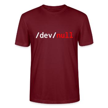 Dev null red web developer humor funny - Stanley/Stella CRAFTER Unisex Organic T-Shirt - burgundy - Front - Alina (178cm) & Michal (187cm)