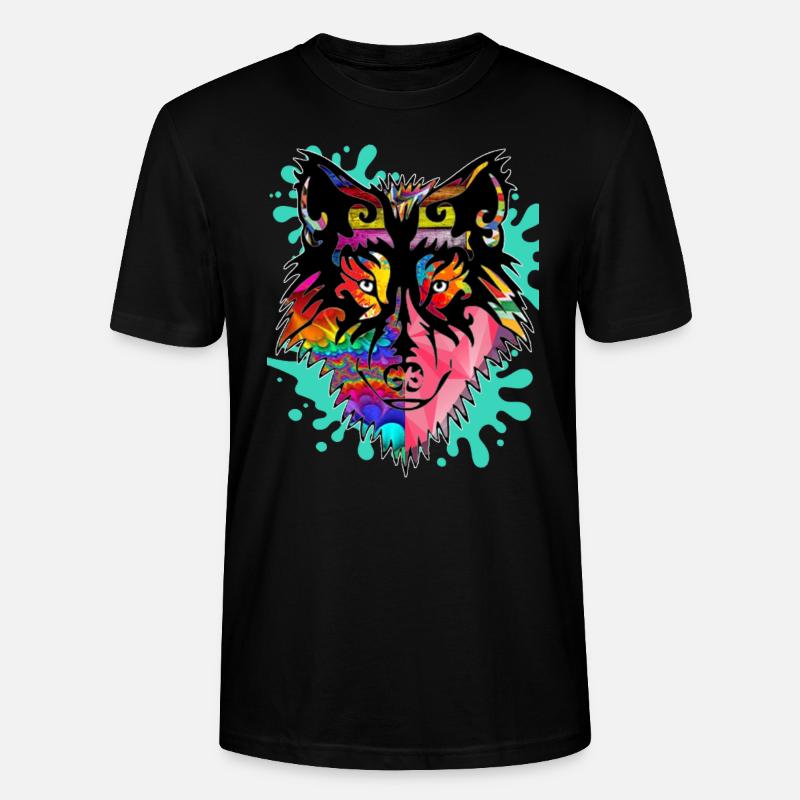 Wolf, bunt, - Stanley/Stella Unisex Bio-T-Shirt CRAFTER - Schwarz