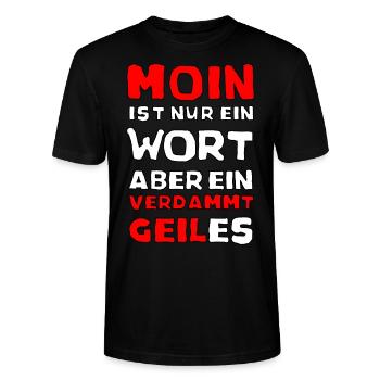 Moin ...... ist nur ein Wort - Lustige Sprüche - Stanley/Stella Unisex Bio-T-Shirt CRAFTER - Schwarz - Vorne - Alina (178cm) & Michal (187cm)