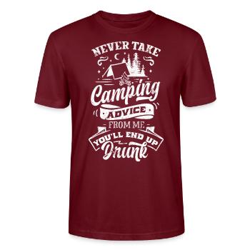 CAMPING COUNCIL DRUNK BEER DRINKING BARBECUE MOTIF - Stanley/Stella CRAFTER Unisex Organic T-Shirt - burgundy - Front - Alina (178cm) & Michal (187cm)