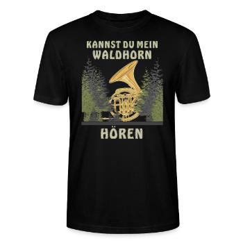 KANNST DU MEIN WALDHORN HÖREN - Stanley/Stella Unisex Bio-T-Shirt CRAFTER - Schwarz - Vorne - Alina (178cm) & Michal (187cm)