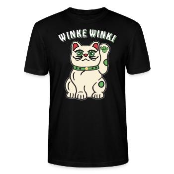CAT WAVING WINKI - Stanley/Stella CRAFTER Unisex Organic T-Shirt - black - Front - Alina (178cm) & Michal (187cm)