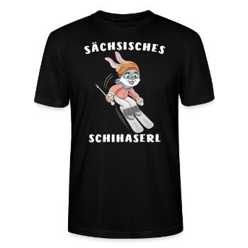 SCHIHASE SÄCHSISCHES SCHIHASERL - Stanley/Stella Unisex Bio-T-Shirt CRAFTER - Schwarz - Vorne - Alina (178cm) & Michal (187cm)